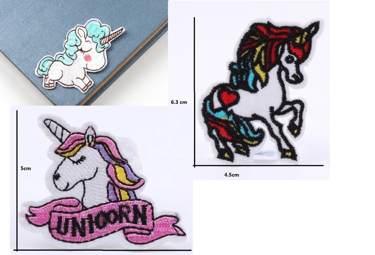 Eenhoorn patch set (3) | Stof & Strijk applicatie | Strijk embleem - Unicorn strijk embleem